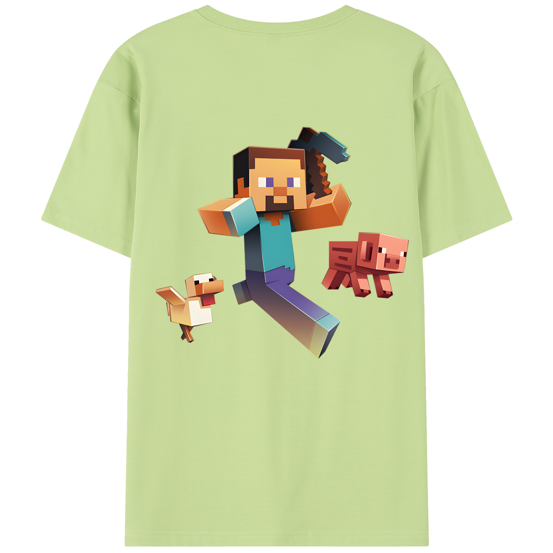 （画像用） マインクラフト ブロックの世界 Minecraft MC Block world 綿100％半袖Tシャツ（背面プリント）